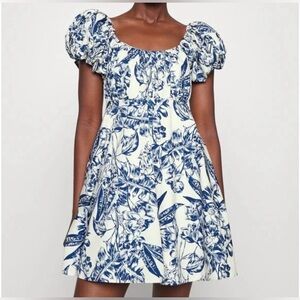 Abercrombie Ruched Puff Sleeve Blue Floral Print Mini Dress.